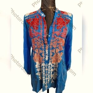 NWT Johnny Was Xs Embroidered, long sleeve tunic top